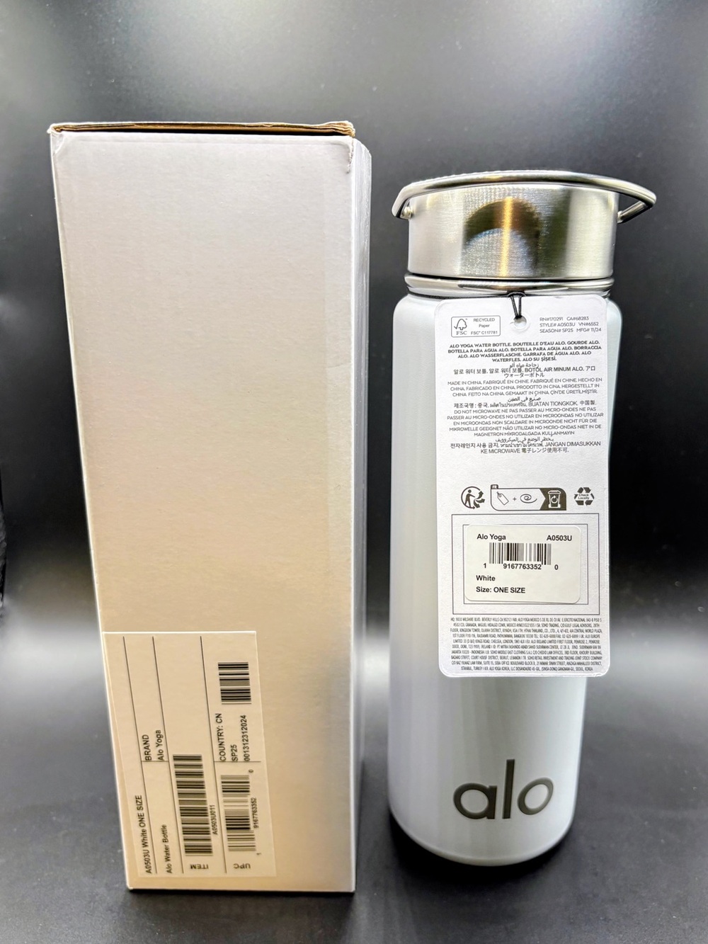 NEW Alo 24oz Aluminum Water Bottle White New In Box with Tags